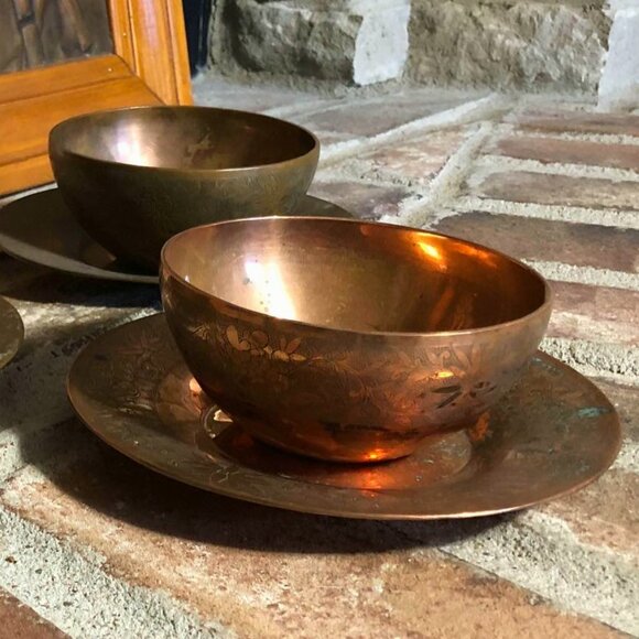 Vintage Chinese copper bowl & saucer - Picture 7 of 14